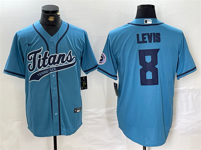 Men's Tennessee Titans #8 Will Levis Blue With Patch Cool Base Stitched Baseball Jersey